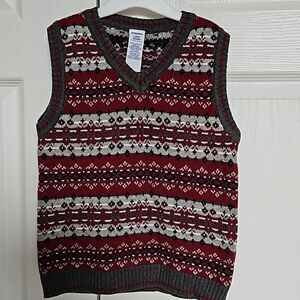 Gymboree Boy's V-neck Sleeveless Knitted Vest Gray & Burgundy 5 Years Old